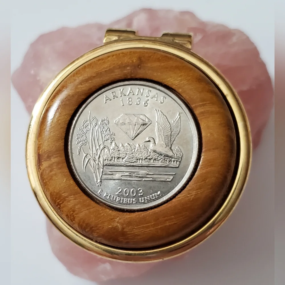 Money clip BEAUTIFUL wooden state quarter Arkansas 2003 gold NICE! Quality! Mens